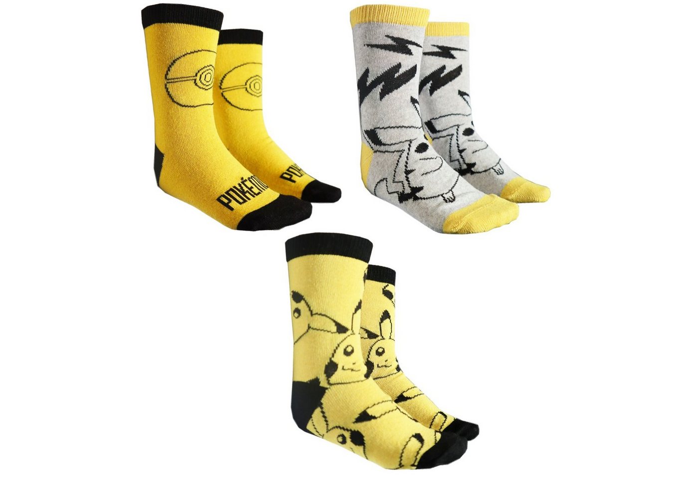 POKÉMON Langsocken Pokemon Pikachu Kinder Jungen lange Socken 3er Pack Gr. 23 bis 34 von POKÉMON