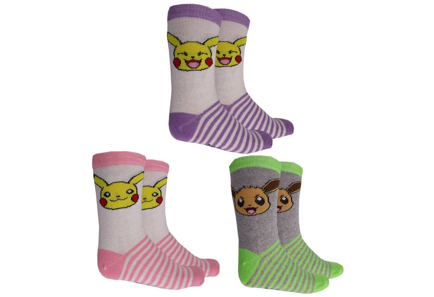 POKÉMON Langsocken Pokemon Pikachu Mädchen Kinder Socken 3er-Pack Gr. 23 bis 34 von POKÉMON