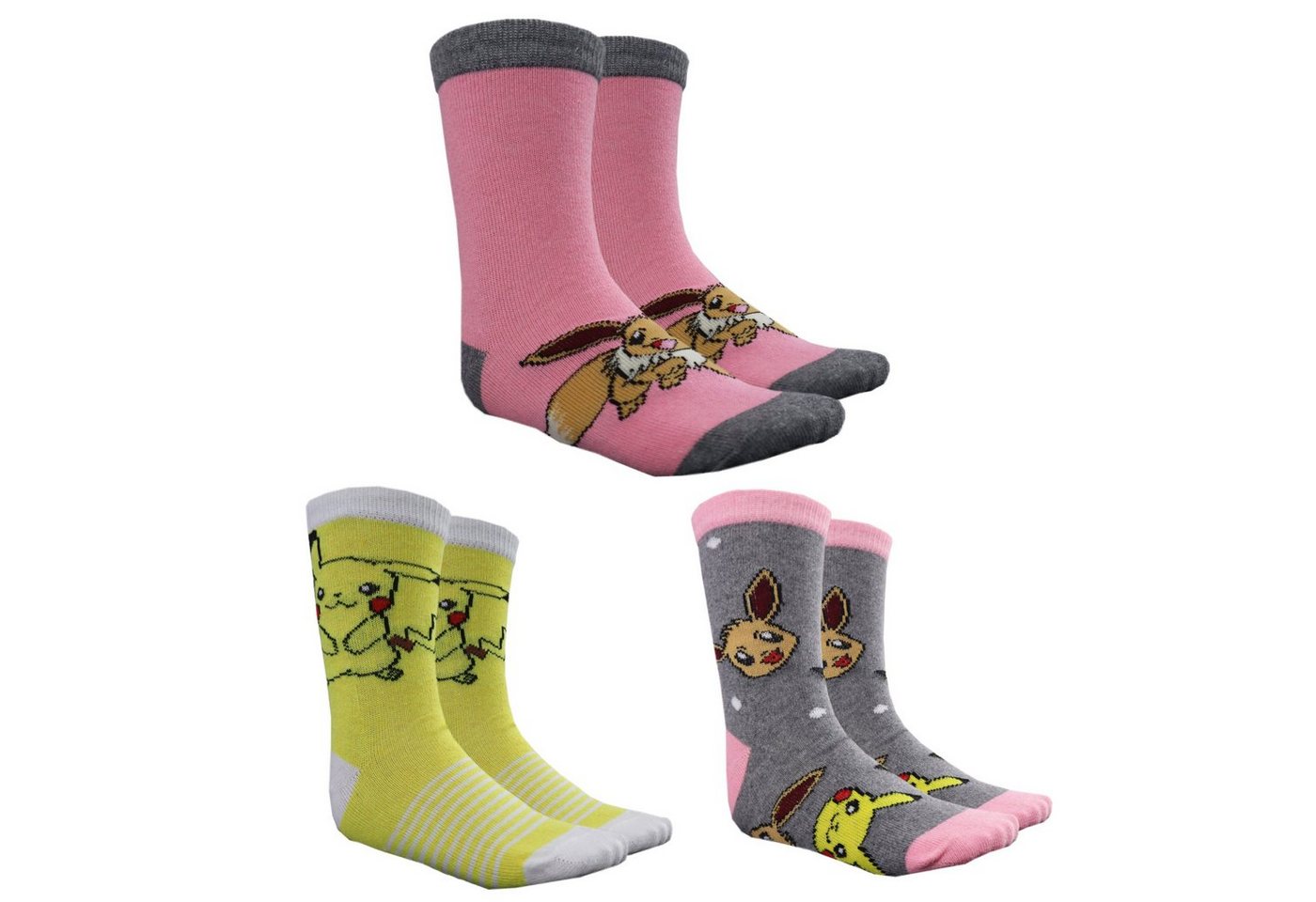 POKÉMON Langsocken Pokemon Pikachu and Friends 3er-Pack Mädchen Socken Gr. 23 bis 34 von POKÉMON