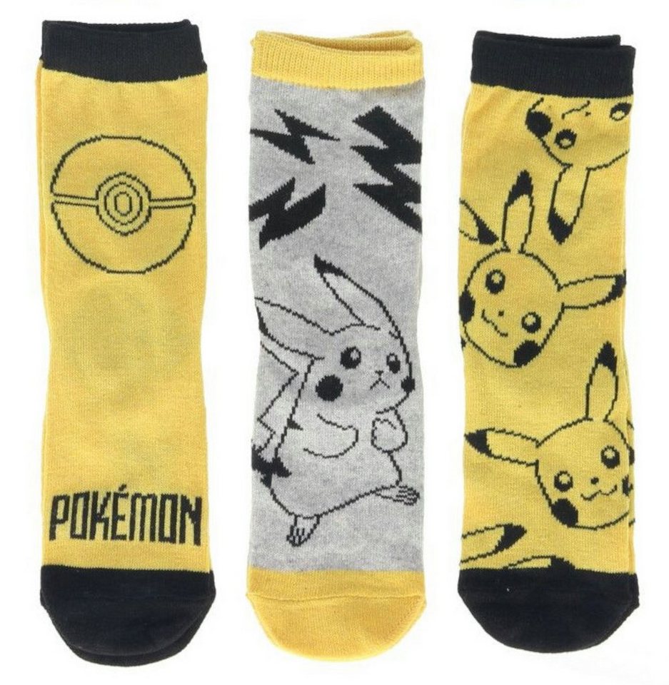 POKÉMON Socken Pikachu Kinder lange Jungen Socken Strümpfe 3er Pack (3-Paar) von POKÉMON