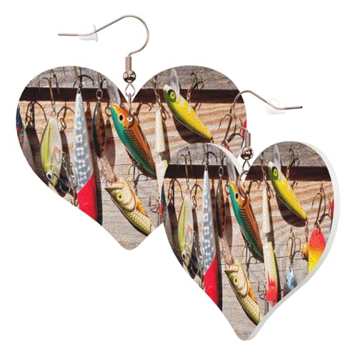 1 Paar Leder-Ohrring für Damen, Angelköder, Druck-Leder-Ohrringhaken, geeignet für Party, Alltag, Einheitsgröße von POKIKKJH