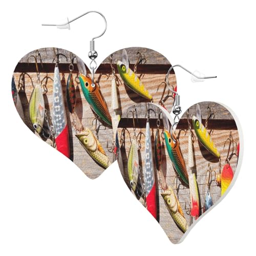 1 Paar Leder-Ohrring für Damen, Angelköder, Druck-Leder-Ohrringhaken, geeignet für Party, Alltag, Einheitsgröße von POKIKKJH