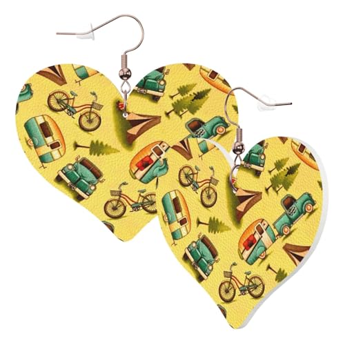 1 Paar Leder-Ohrring für Damen, Auto- und Fahrraddruck, Leder-Ohrringhaken, geeignet für Party, Alltag, Einheitsgröße von POKIKKJH