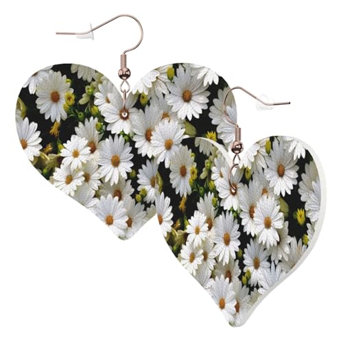 1 Paar Leder-Ohrring für Damen, Gänseblümchen-Druck, Leder-Ohrringhaken, geeignet für Party, Alltag, Einheitsgröße von POKIKKJH