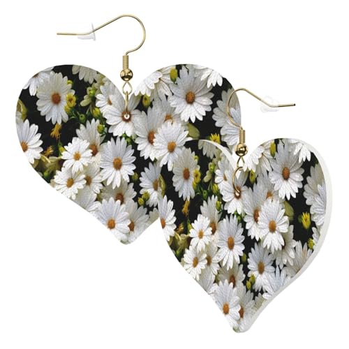 1 Paar Leder-Ohrring für Damen, Gänseblümchen-Druck, Leder-Ohrringhaken, geeignet für Party, Alltag, Einheitsgröße von POKIKKJH