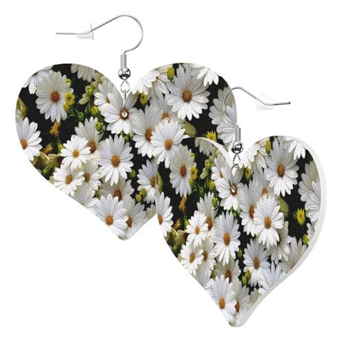 1 Paar Leder-Ohrring für Damen, Gänseblümchen-Druck, Leder-Ohrringhaken, geeignet für Party, Alltag, Einheitsgröße von POKIKKJH