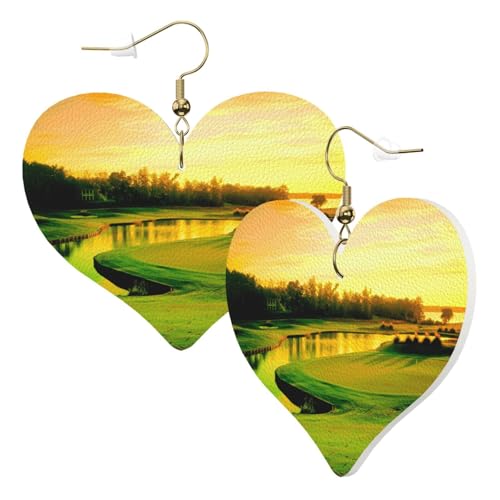 1 Paar Leder-Ohrring für Damen, Golfplatz-Druck, Leder-Ohrringhaken, geeignet für Party, Alltag, Einheitsgröße von POKIKKJH