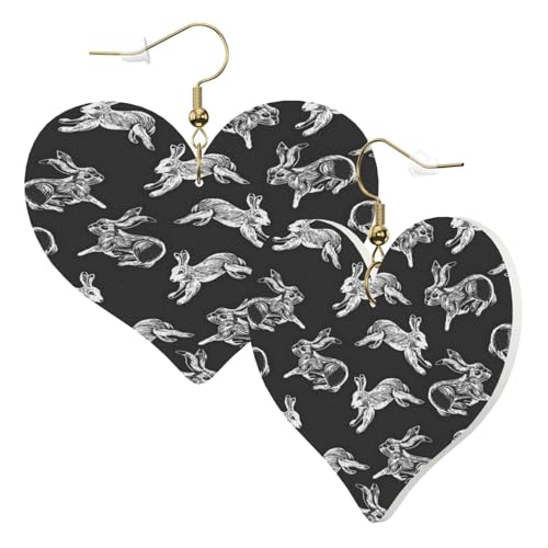 1 Paar Leder-Ohrring für Damen, Hasen-Druck, Leder-Ohrringhaken, geeignet für Party, Alltag, Einheitsgröße von POKIKKJH