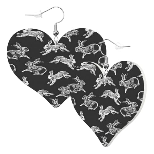 1 Paar Leder-Ohrring für Damen, Hasen-Druck, Leder-Ohrringhaken, geeignet für Party, Alltag, Einheitsgröße von POKIKKJH