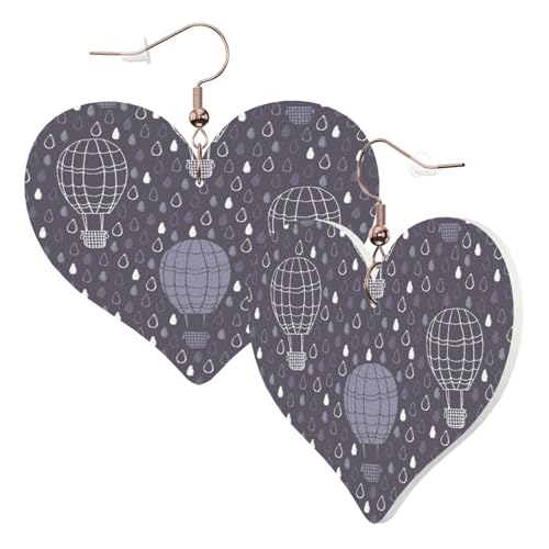 1 Paar Leder-Ohrring für Damen, Heißluftballon-Druck, Leder-Ohrringhaken, geeignet für Party, Alltag, Einheitsgröße von POKIKKJH