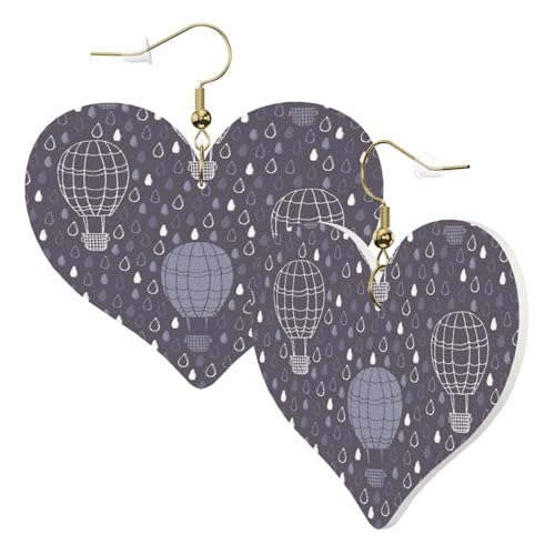 1 Paar Leder-Ohrring für Damen, Heißluftballon-Druck, Leder-Ohrringhaken, geeignet für Party, Alltag, Einheitsgröße von POKIKKJH