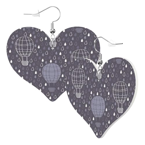 1 Paar Leder-Ohrring für Damen, Heißluftballon-Druck, Leder-Ohrringhaken, geeignet für Party, Alltag, Einheitsgröße von POKIKKJH