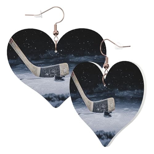 1 Paar Leder-Ohrring für Damen, Hockeyschläger-Druck, Leder-Ohrringhaken, geeignet für Party, Alltag, Einheitsgröße von POKIKKJH