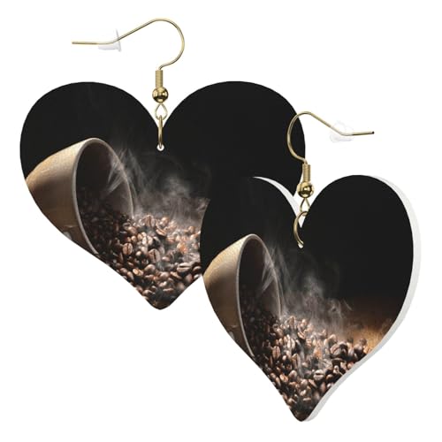 1 Paar Leder-Ohrring für Damen, Kaffeebohnen-Druck, Leder-Ohrringhaken, geeignet für Party, Alltag, Einheitsgröße von POKIKKJH