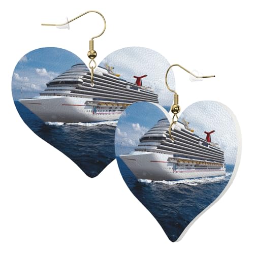 1 Paar Leder-Ohrring für Damen, Kreuzfahrtschiff-Druck, Leder-Ohrringhaken, geeignet für Party, Alltag, Einheitsgröße von POKIKKJH