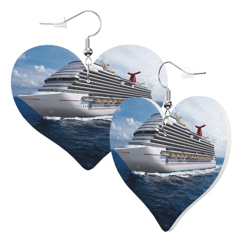 1 Paar Leder-Ohrring für Damen, Kreuzfahrtschiff-Druck, Leder-Ohrringhaken, geeignet für Party, Alltag, Einheitsgröße von POKIKKJH
