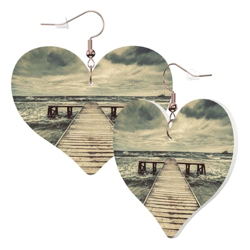 1 Paar Leder-Ohrring für Damen, Küstenpier-Druck, Leder-Ohrringhaken, geeignet für Party, Alltag, Einheitsgröße von POKIKKJH