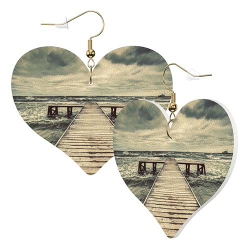 1 Paar Leder-Ohrring für Damen, Küstenpier-Druck, Leder-Ohrringhaken, geeignet für Party, Alltag, Einheitsgröße von POKIKKJH