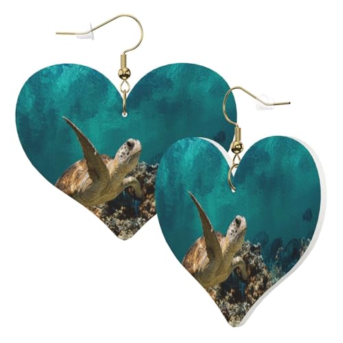 1 Paar Leder-Ohrring für Damen, Meeresschildkröten-Druck, Leder-Ohrringhaken, geeignet für Party, Alltag, Einheitsgröße von POKIKKJH