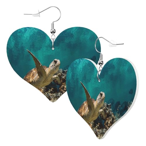 1 Paar Leder-Ohrring für Damen, Meeresschildkröten-Druck, Leder-Ohrringhaken, geeignet für Party, Alltag, Einheitsgröße von POKIKKJH