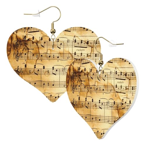 1 Paar Leder-Ohrring für Damen, Musiknoten-Druck, Leder-Ohrringhaken, geeignet für Party, Alltag, Einheitsgröße von POKIKKJH