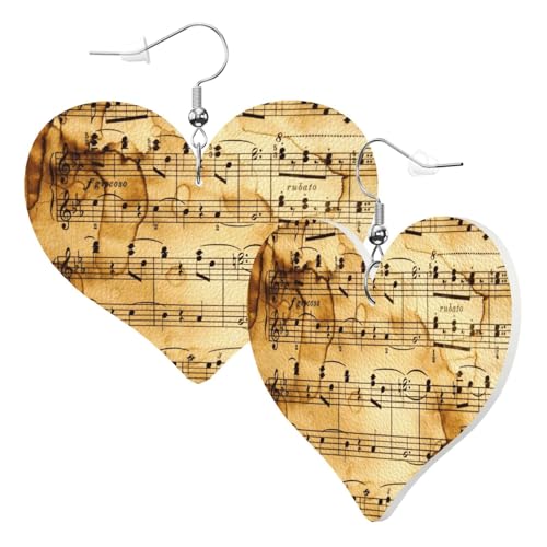 1 Paar Leder-Ohrring für Damen, Musiknoten-Druck, Leder-Ohrringhaken, geeignet für Party, Alltag, Einheitsgröße von POKIKKJH