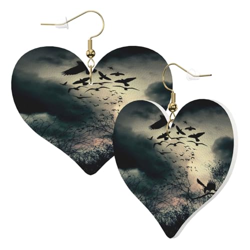 1 Paar Leder-Ohrring für Damen, Nachtkrähen-Druck, Leder-Ohrringhaken, geeignet für Partys und den Alltag, Einheitsgröße von POKIKKJH