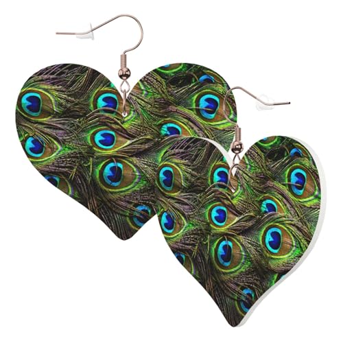 1 Paar Leder-Ohrring für Damen, Pfauenfeder-Druck, Leder-Ohrringhaken, geeignet für Party, Alltag, Einheitsgröße von POKIKKJH