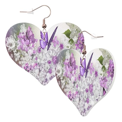 1 Paar Leder-Ohrring für Damen, Schmetterlings-Blumendruck, Leder-Ohrringhaken, geeignet für Party, Alltag, Einheitsgröße von POKIKKJH