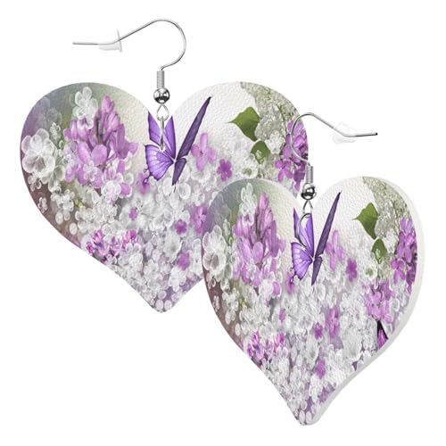 1 Paar Leder-Ohrring für Damen, Schmetterlings-Blumendruck, Leder-Ohrringhaken, geeignet für Party, Alltag, Einheitsgröße von POKIKKJH
