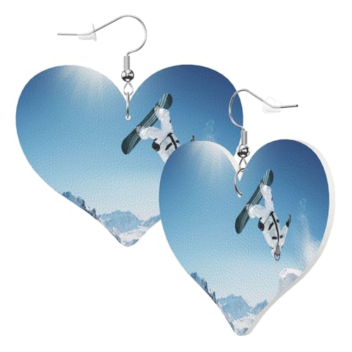 1 Paar Leder-Ohrring für Damen, Snowboard-Druck, Leder-Ohrringhaken, geeignet für Party, Alltag, Einheitsgröße von POKIKKJH