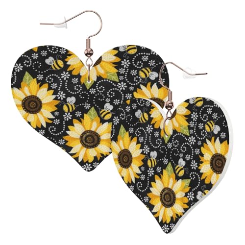 1 Paar Leder-Ohrring für Damen, Sonnenblumen-Druck, Leder-Ohrringhaken, geeignet für Party, Alltag, Einheitsgröße von POKIKKJH
