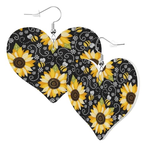 1 Paar Leder-Ohrring für Damen, Sonnenblumen-Druck, Leder-Ohrringhaken, geeignet für Party, Alltag, Einheitsgröße von POKIKKJH