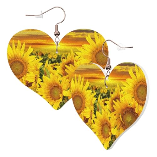 1 Paar Leder-Ohrring für Damen, Sonnenblumen-Muster, Leder-Ohrringhaken, geeignet für Party, Alltag, Einheitsgröße von POKIKKJH
