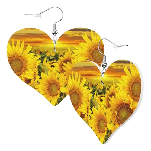 1 Paar Leder-Ohrring für Damen, Sonnenblumen-Muster, Leder-Ohrringhaken, geeignet für Party, Alltag, Einheitsgröße von POKIKKJH