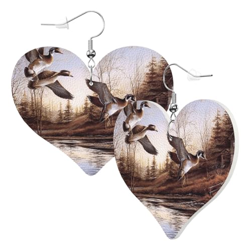 1 Paar Leder-Ohrring für Damen, Stockenten-Druck, Leder-Ohrringhaken, geeignet für Party, Alltag, Einheitsgröße von POKIKKJH