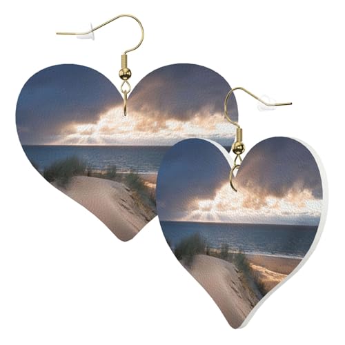 1 Paar Leder-Ohrring für Damen, Stranddünen-Druck, Leder-Ohrringhaken, geeignet für Partys und den Alltag, Einheitsgröße von POKIKKJH