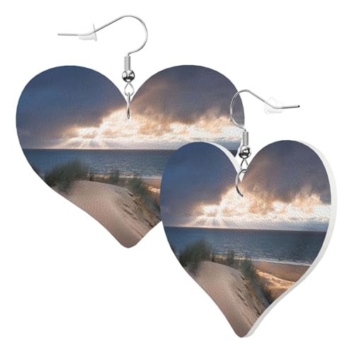 1 Paar Leder-Ohrring für Damen, Stranddünen-Druck, Leder-Ohrringhaken, geeignet für Partys und den Alltag, Einheitsgröße von POKIKKJH