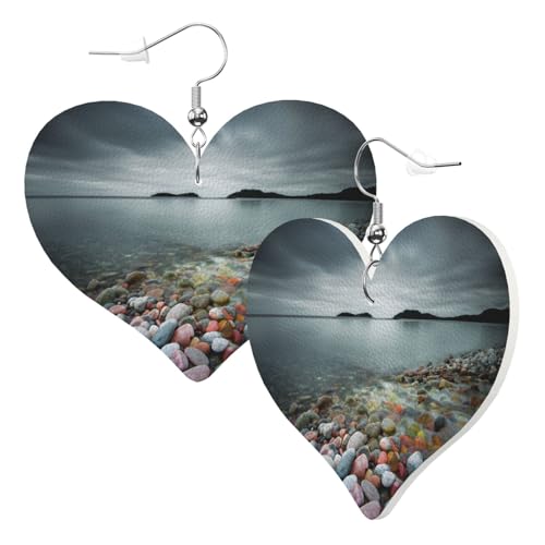 1 Paar Leder-Ohrring für Damen, Strandstein-Druck, Leder-Ohrringhaken, geeignet für Party, Alltag, Einheitsgröße von POKIKKJH