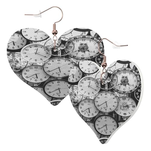 1 Paar Leder-Ohrring für Damen, Uhr-Kunstdruck, Ohrringhaken, geeignet für Party, Alltag, Einheitsgröße von POKIKKJH