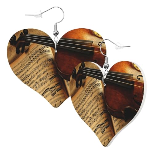 1 Paar Leder-Ohrring für Damen, Violine und Buchdruck, Leder-Ohrringhaken, geeignet für Party, Alltag, Einheitsgröße von POKIKKJH