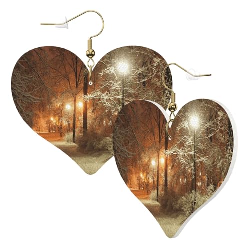 1 Paar Leder-Ohrring für Damen, Winterpark-Druck, Leder-Ohrringhaken, geeignet für Party, Alltag, Einheitsgröße von POKIKKJH