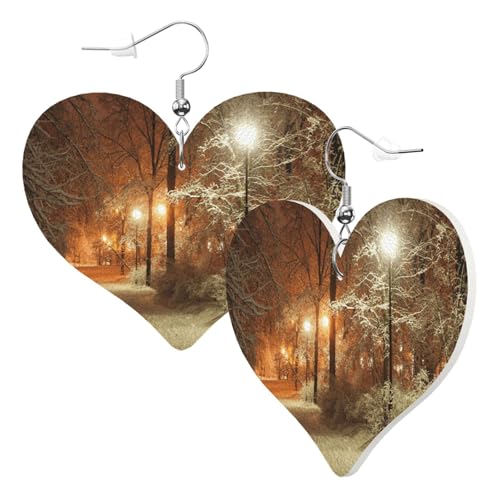 1 Paar Leder-Ohrring für Damen, Winterpark-Druck, Leder-Ohrringhaken, geeignet für Party, Alltag, Einheitsgröße von POKIKKJH