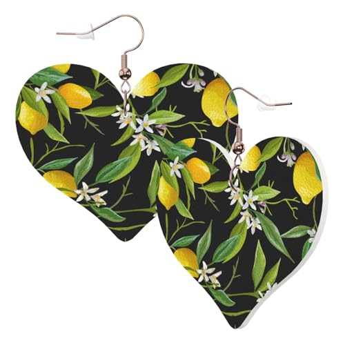 1 Paar Leder-Ohrring für Damen, Zitronen- und Blumendruck, Leder-Ohrringhaken, geeignet für Party, Alltag, Einheitsgröße von POKIKKJH