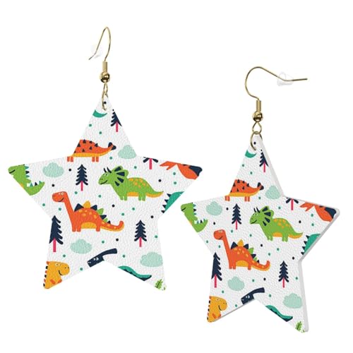 1 Paar Leder-Ohrring für Damen, bunte Dinosaurier, bedruckt mit Ohrringhaken, geeignet für Partys und den Alltag, Einheitsgröße von POKIKKJH