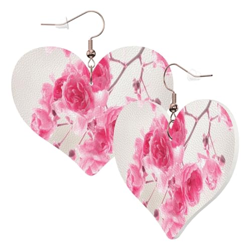 1 Paar Leder-Ohrring für Damen, rosa Blumendruck, Leder-Ohrringhaken, geeignet für Party, Alltag, Einheitsgröße von POKIKKJH