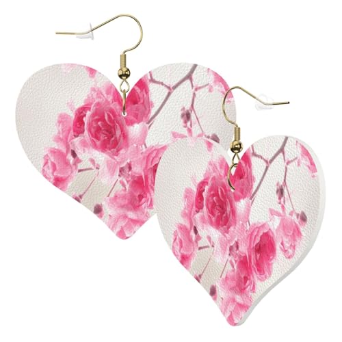 1 Paar Leder-Ohrring für Damen, rosa Blumendruck, Leder-Ohrringhaken, geeignet für Party, Alltag, Einheitsgröße von POKIKKJH