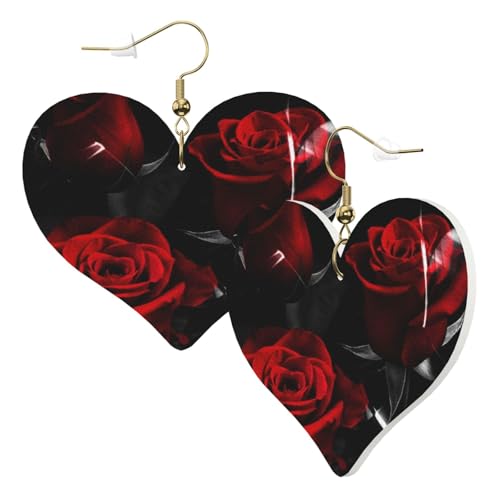 1 Paar Leder-Ohrring für Damen, rote Rose, Leder-Ohrringhaken, geeignet für Party, Alltag, Einheitsgröße von POKIKKJH