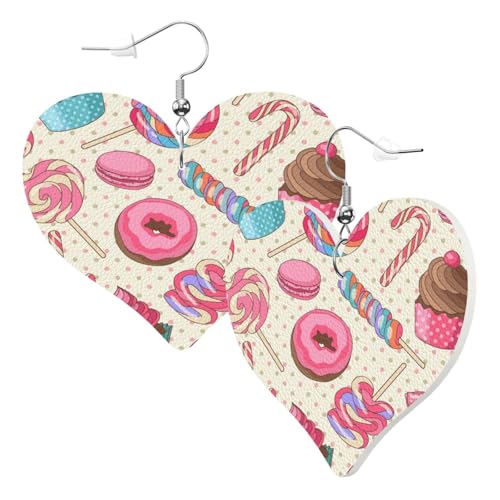 1 Paar Leder-Ohrring für Damen, süßer Lutscher-Cupcake-Druck, Ohrringhaken, geeignet für Party, Alltag, Einheitsgröße 1 Paar Leder-Ohrring für Damen, süßer Lutscher-Cupcake-Druck, Ohrringhaken, geeignet für Party, Alltag, Einheitsgröße von POKIKKJH