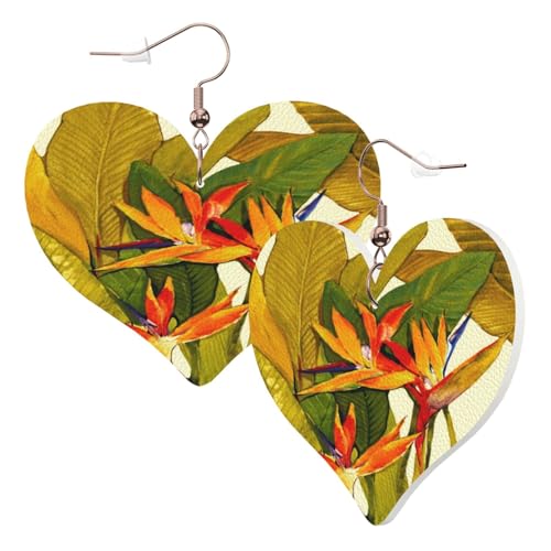 1 Paar Leder-Ohrring für Damen, tropischer Blumendruck, Leder-Ohrringhaken, geeignet für Partys und den Alltag, Einheitsgröße von POKIKKJH
